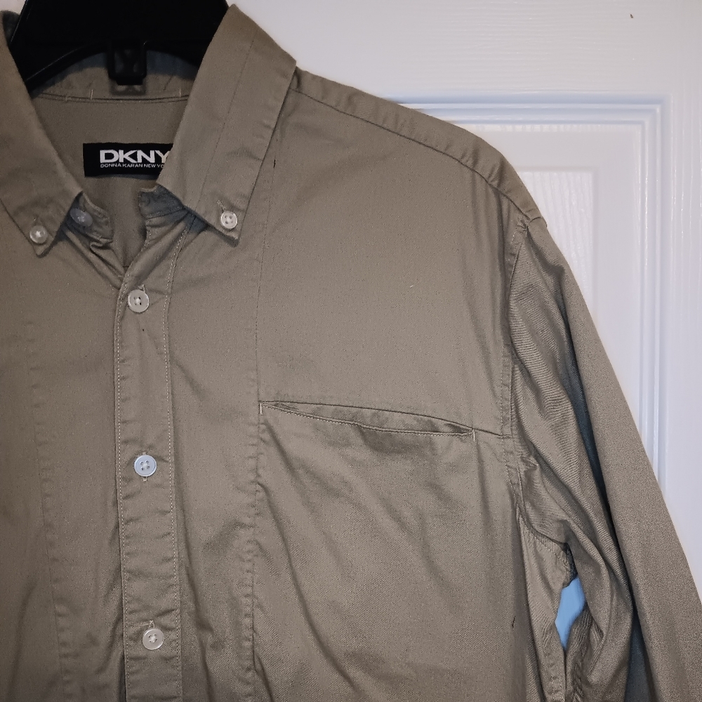DKNY Khaki Button Front Long Sleeve Shirt - Picture 6 of 7